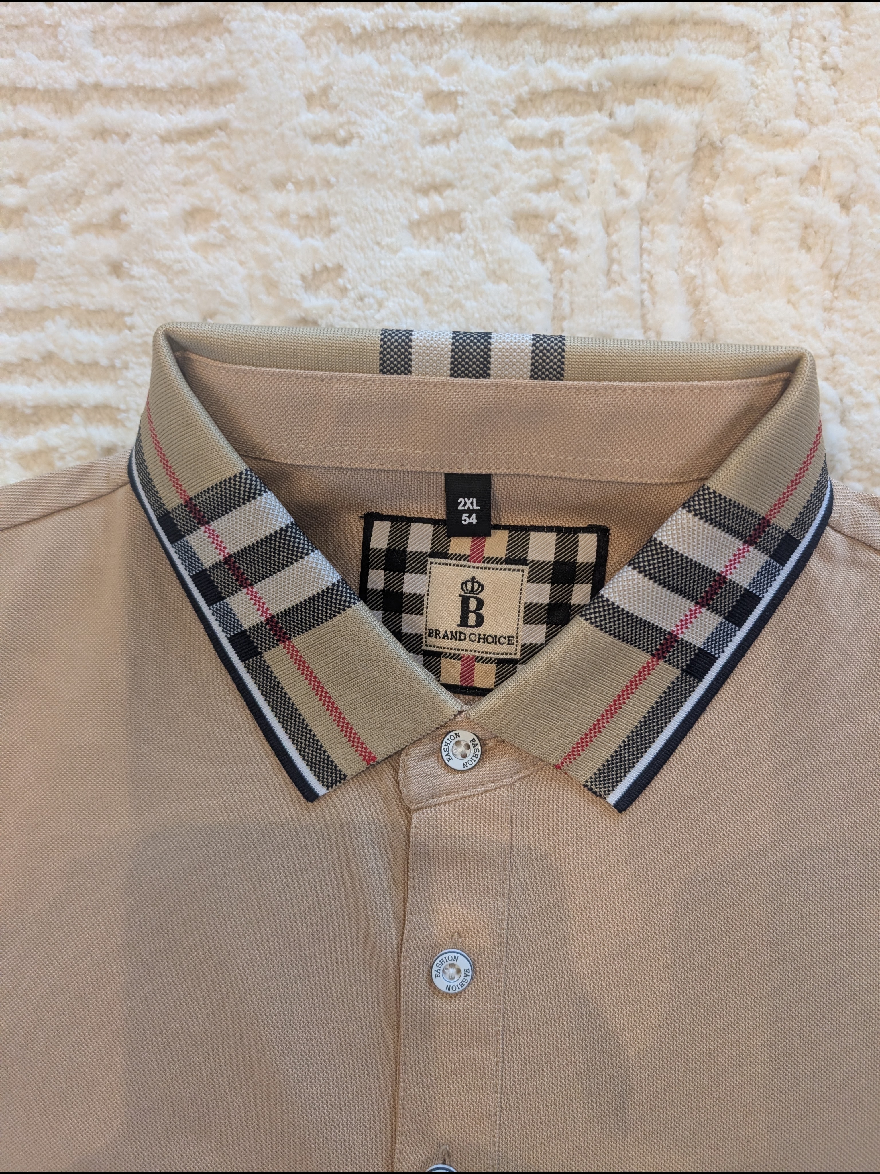 Brand Choice Tan Polo With Signature Check Collar